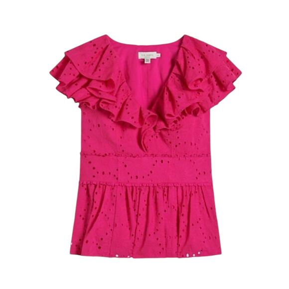 NWT! Ted Baker Mazieh Broderie Peplum Top in Bright Pink - Size 1 (US Size 4) - Picture 5 of 10